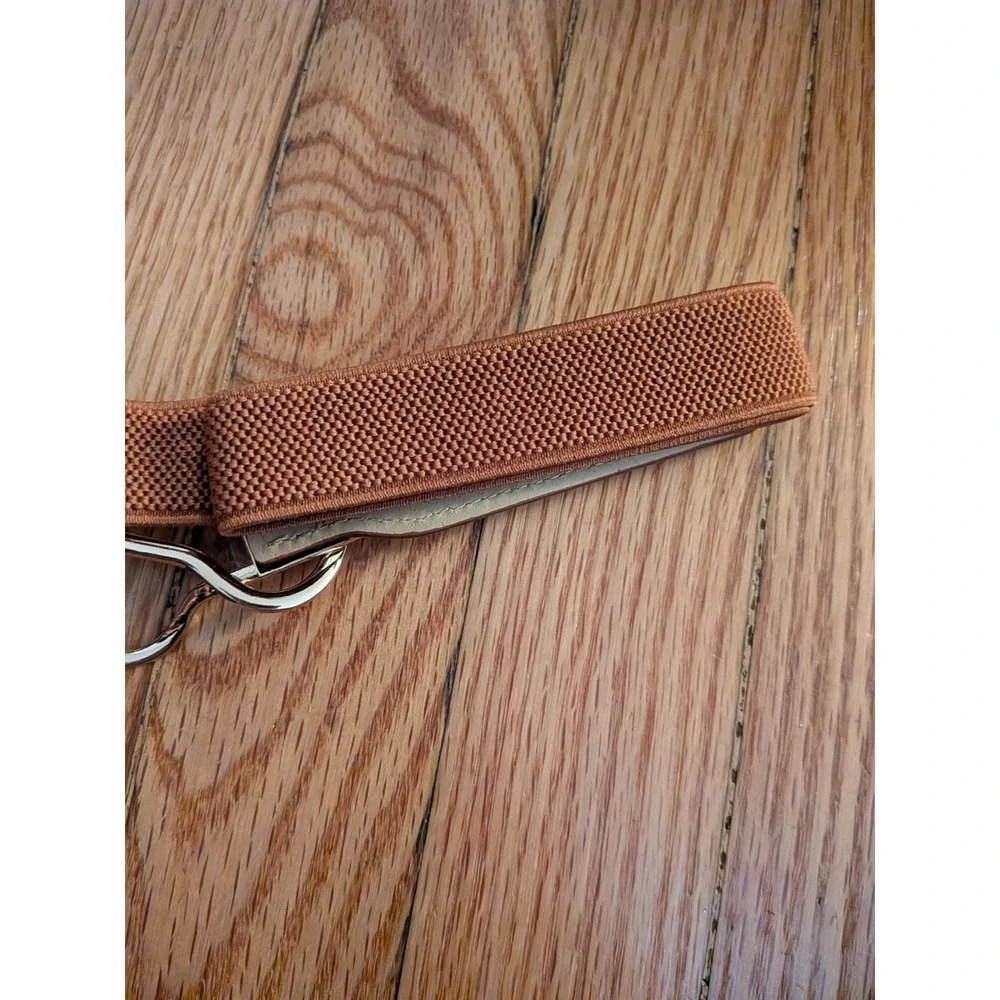 Cognac Brown Elastic Stretch Waist Belt Gold Interlocking Buckle Infinity Clasp